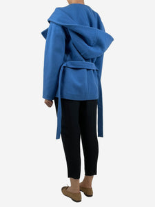 Chloe Blue hooded wool belted jacket - size UK 8