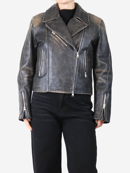 Black distressed leather jacket - size S product image