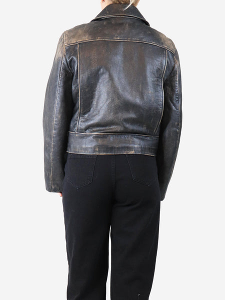 Black distressed leather jacket - size S alternate image