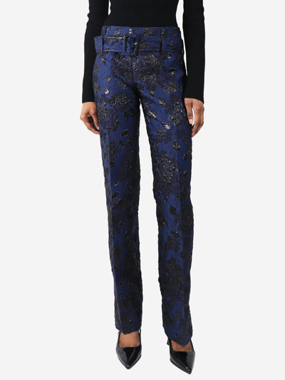 Blue lurex brocade trousers - size UK 6 Trousers Prada 