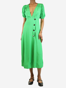 Ganni Green ripstop button-front midi dress - size UK 6