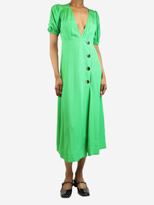 Ganni Green ripstop button-front midi dress - size UK 6