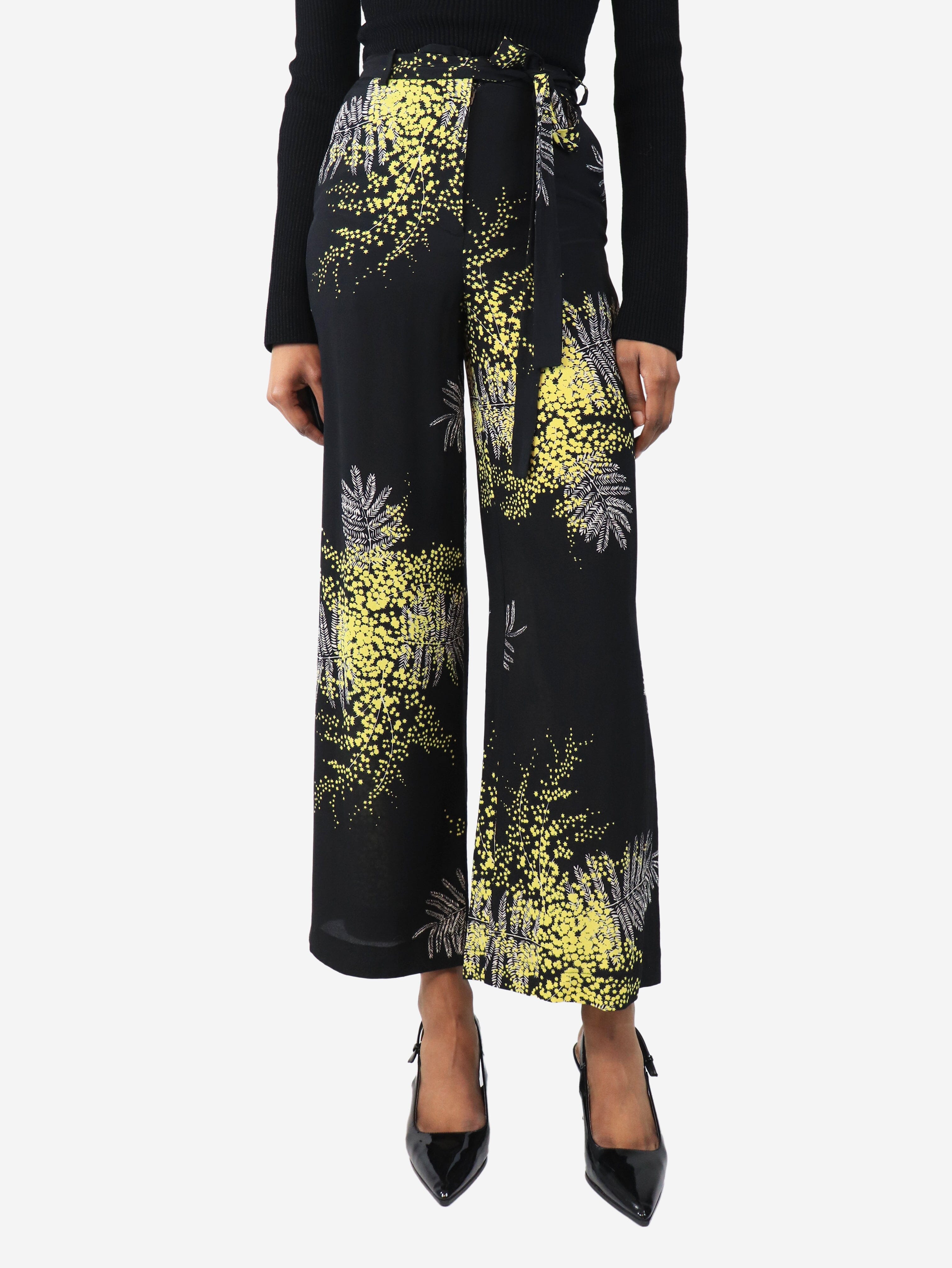 Black and yellow floral culottes - size UK 4 Trousers Valentino 