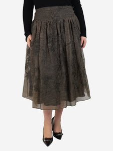 Dior Brown textured patterned midi skirt - size UK 12