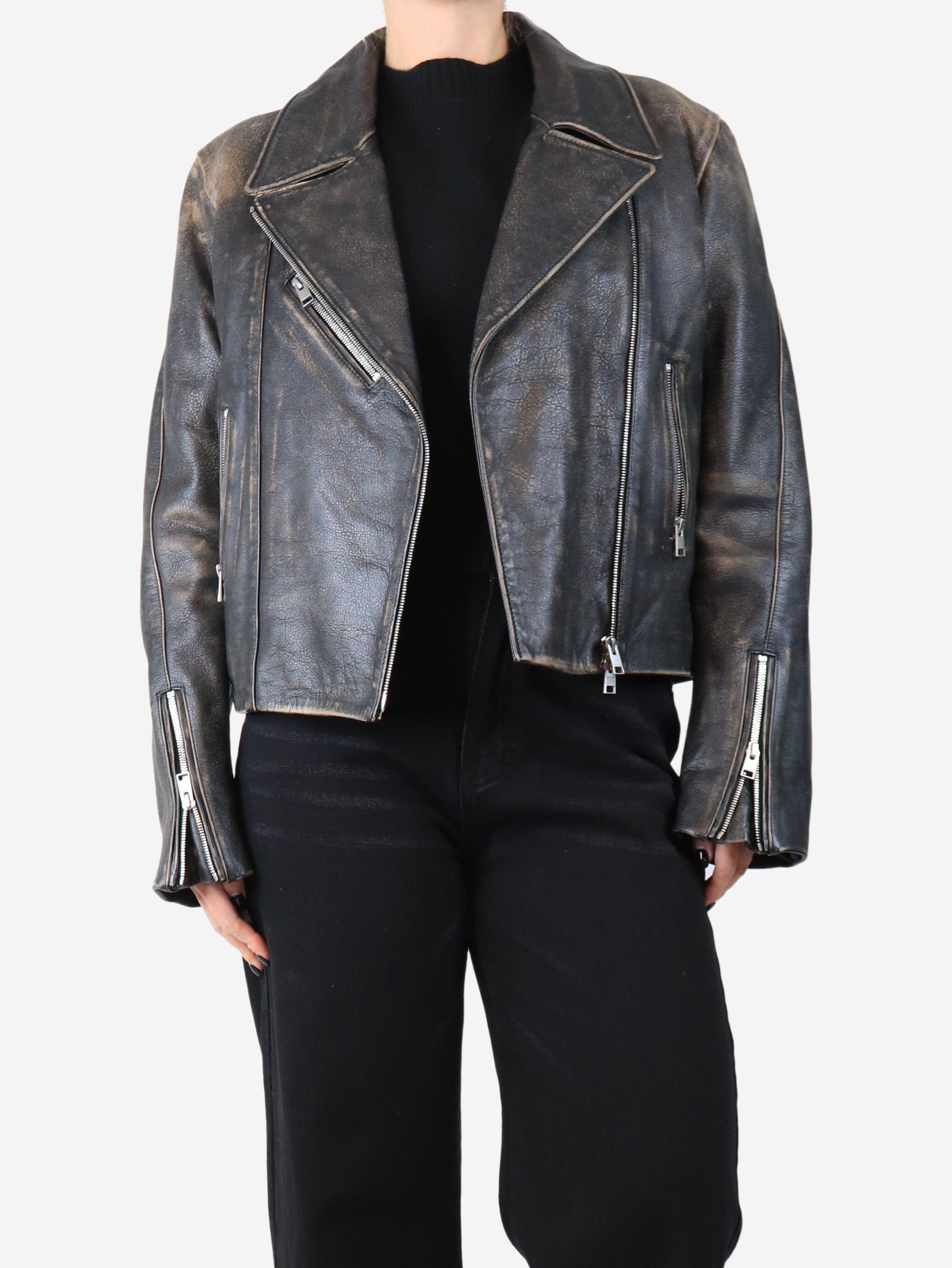 Black distressed leather jacket - size S Coats & Jackets Frame 