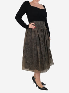 Dior Brown textured patterned midi skirt - size UK 12