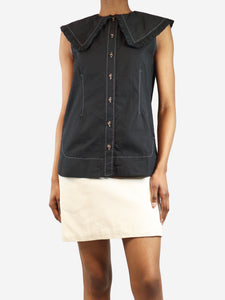 Ganni Black sleeveless contrast-stitched shirt - size UK 6