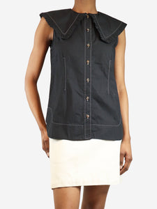 Ganni Black sleeveless contrast-stitched shirt - size UK 6