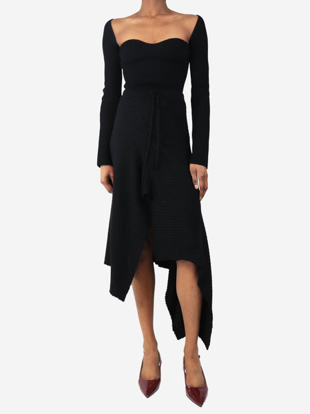 Black rib-knit asymmetric skirt - size XS alternate image