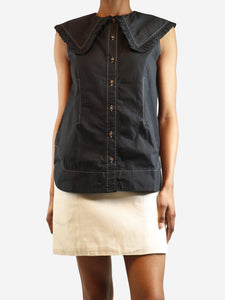 Ganni Black sleeveless contrast-stitched shirt - size UK 6