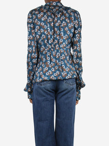 Marni Blue floral-printed neck-tie top  - size UK 6