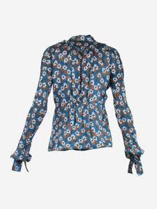 Marni Blue floral-printed neck-tie top  - size UK 6