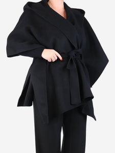 Theory Black wool-blend hooded cape - size L