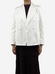 MM6 Maison Margiela White double-breasted padded-shoulders blazer - size UK 8