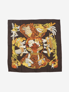 Hermes Brown silk printed scarf