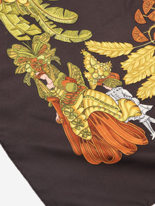 Hermes Brown silk printed scarf