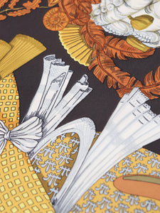 Hermes Brown silk printed scarf