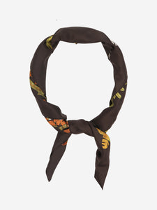 Hermes Brown silk printed scarf