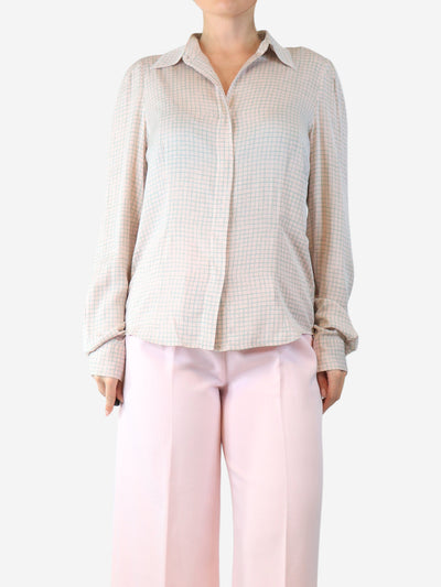 Pink silk grid-check shirt - size UK 12 Tops Dries Van Noten 