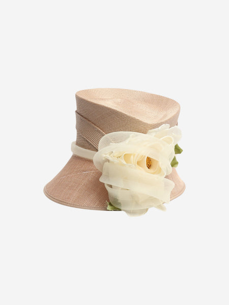 Beige woven flower detail hat product image