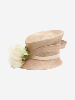 Beige woven flower detail hat Hats Philip Somerville 