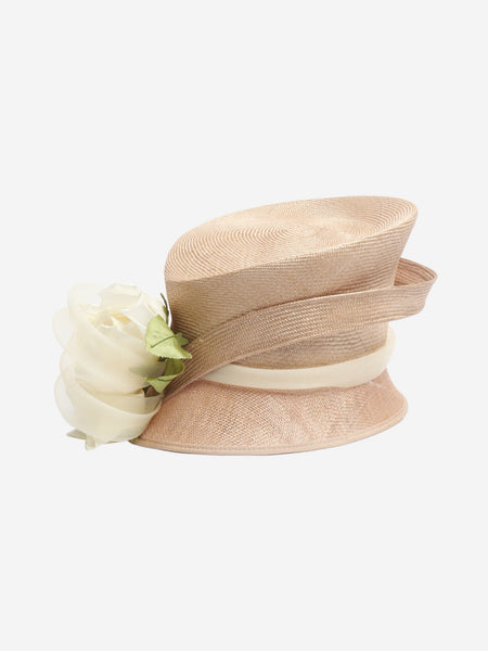 Beige woven flower detail hat alternate image