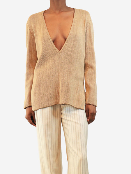 Brown deep v-neck top - size UK 4 product image