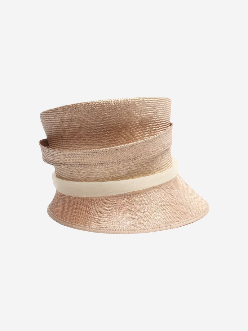 Beige woven flower detail hat Hats Philip Somerville 