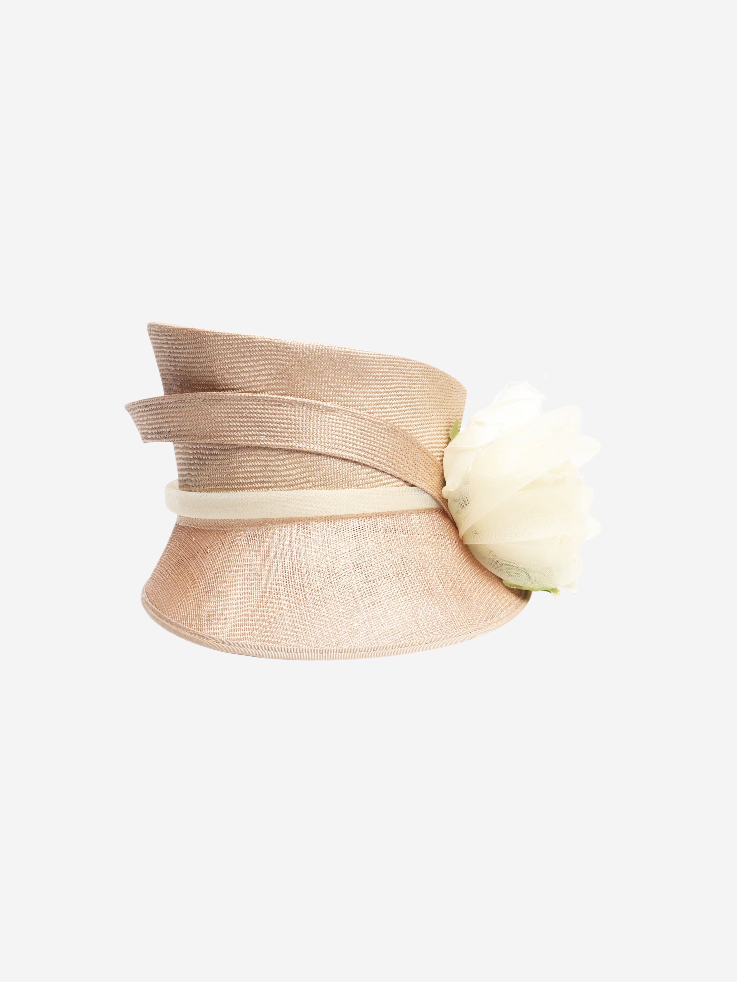 Beige woven flower detail hat Hats Philip Somerville 