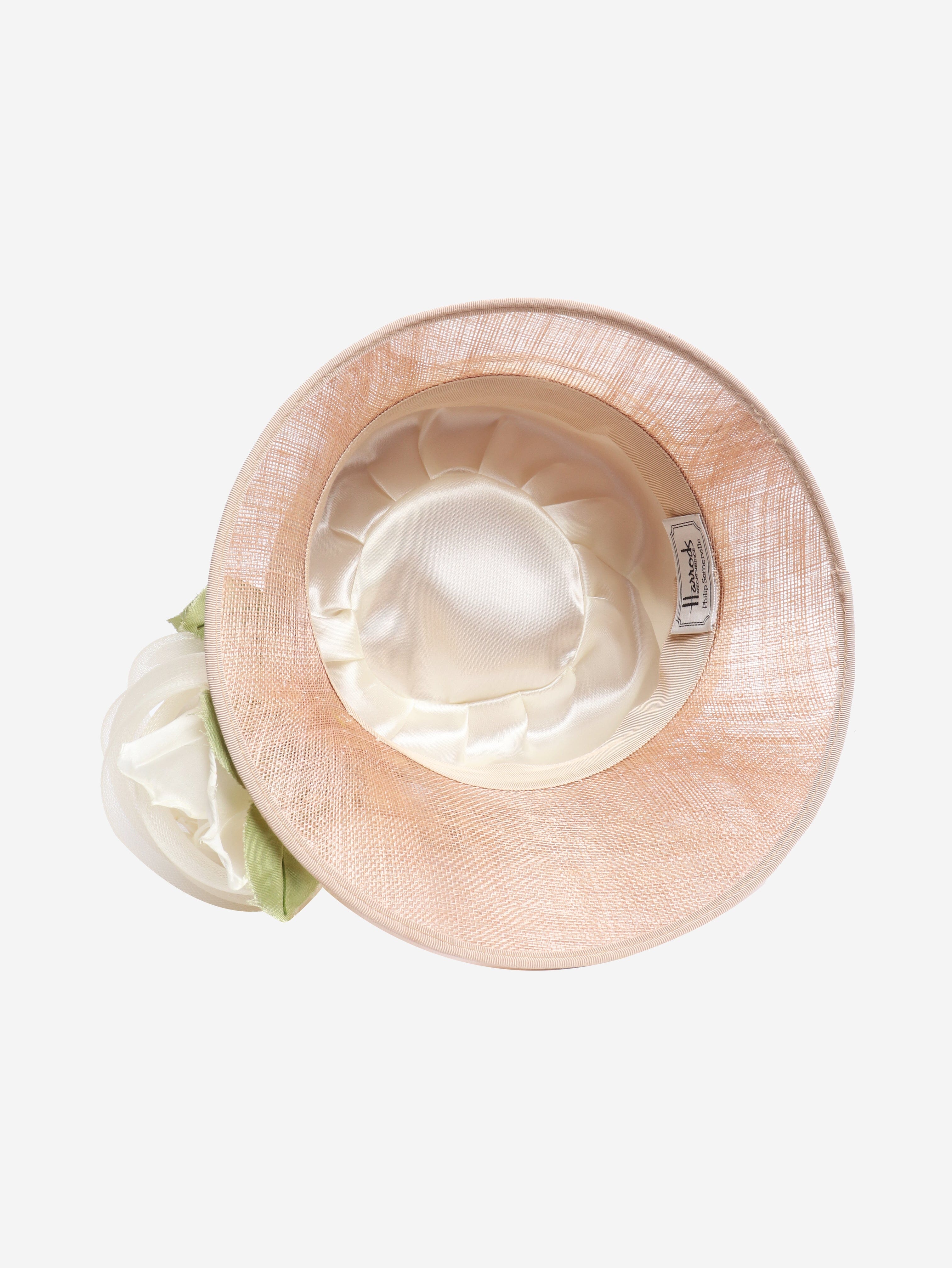 Beige woven flower detail hat Hats Philip Somerville 