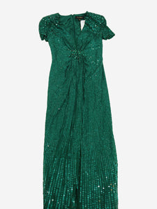 Jenny Packham Emerald green sequin maxi dress - size UK 14