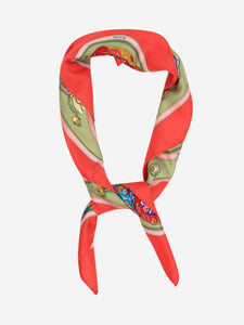 Hermes Green and red silk printed scarf