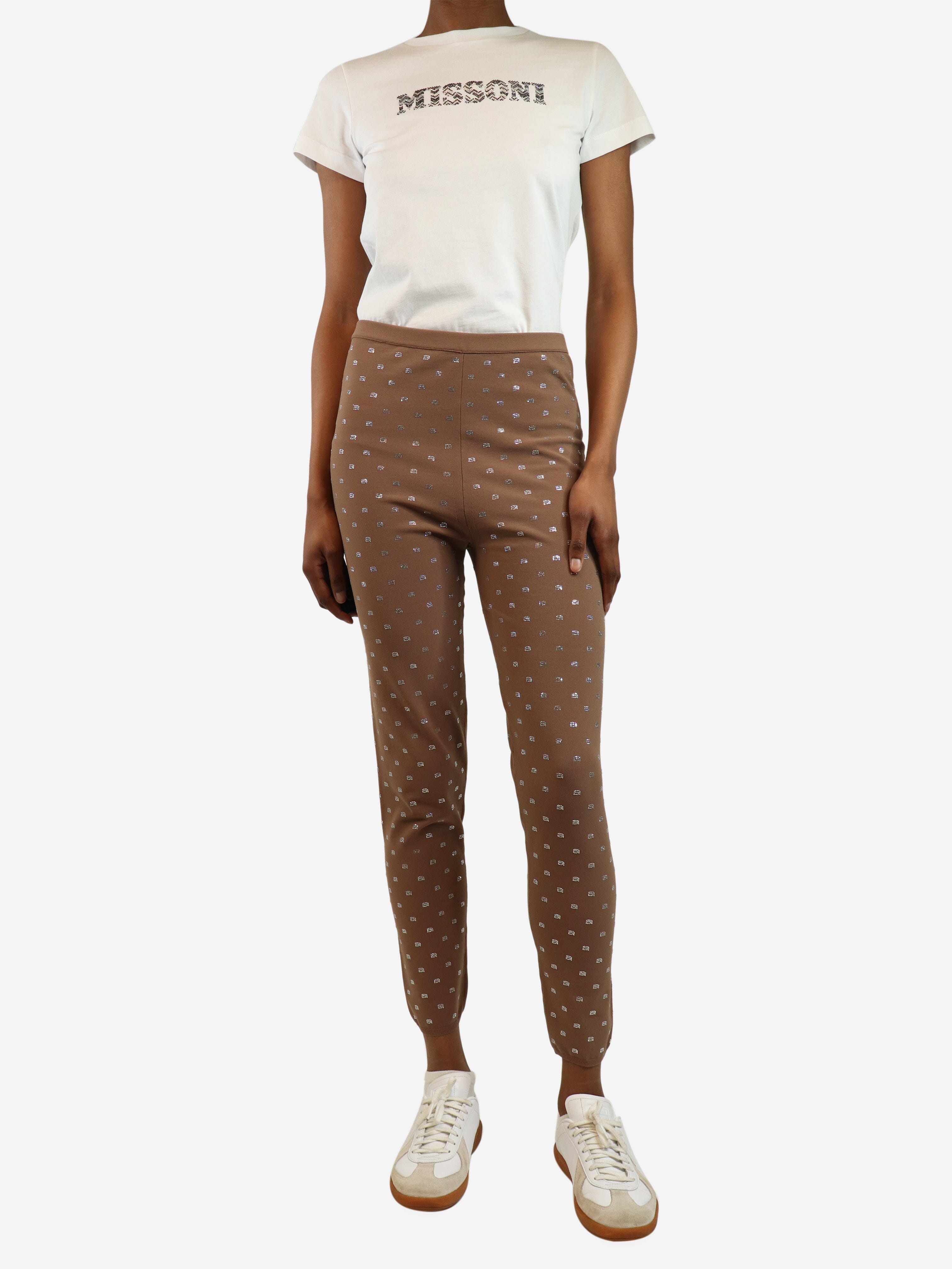 Brown crystal-embellished jersey leggings - size S Trousers Alexander Wang 
