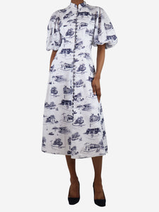 Zimmermann White puff-sleeved printed A-line midi dress - size UK 8