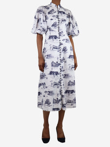 Zimmermann White puff-sleeved printed A-line midi dress - size UK 8