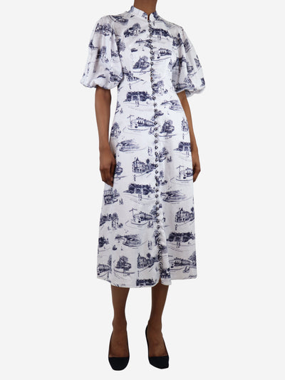 White puff-sleeved printed A-line midi dress - size UK 8 Dresses Zimmermann 