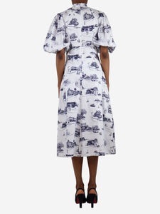 Zimmermann White puff-sleeved printed A-line midi dress - size UK 8