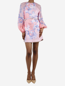 Zimmermann Pink postcard belted floral-printed mini dress - size UK 8