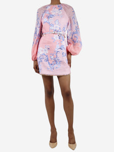 Zimmermann Pink postcard belted floral-printed mini dress - size UK 8