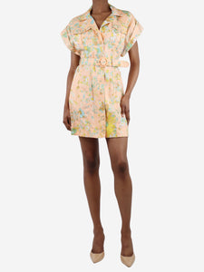 Zimmermann Orange button-up floral-printed mini dress - size UK 8