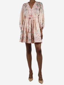 Zimmermann Pink floral-printed linen mini dress - size UK 8