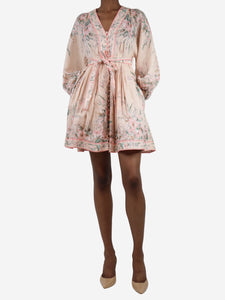 Zimmermann Pink floral-printed linen mini dress - size UK 8