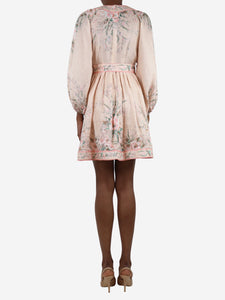 Zimmermann Pink floral-printed linen mini dress - size UK 8