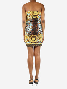 Versace Multicolour leopard and baroque-print draped mini dress - size UK 10