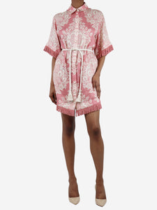 Zimmermann Pink Pattie fringed linen mini dress - size UK 8