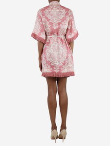 Zimmermann Pink Pattie fringed linen mini dress - size UK 8