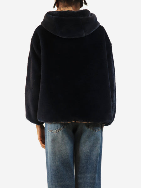Navy faux fur hooded zip jacket - size UK 6 alternate image