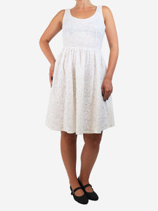 Prada White sleeveless embroidered mini dress - size UK 8