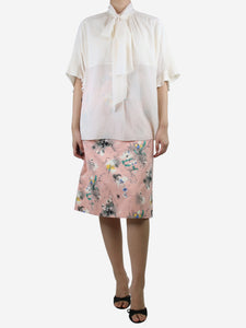 Prada Pink floral-printed A-line midi skirt - size UK 8