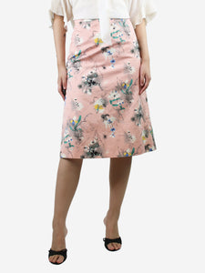 Prada Pink floral-printed A-line midi skirt - size UK 8